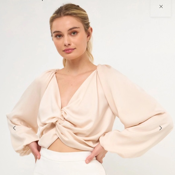 Endless Rose Cream Front Twist Silky Blouse - Picture 1 of 7